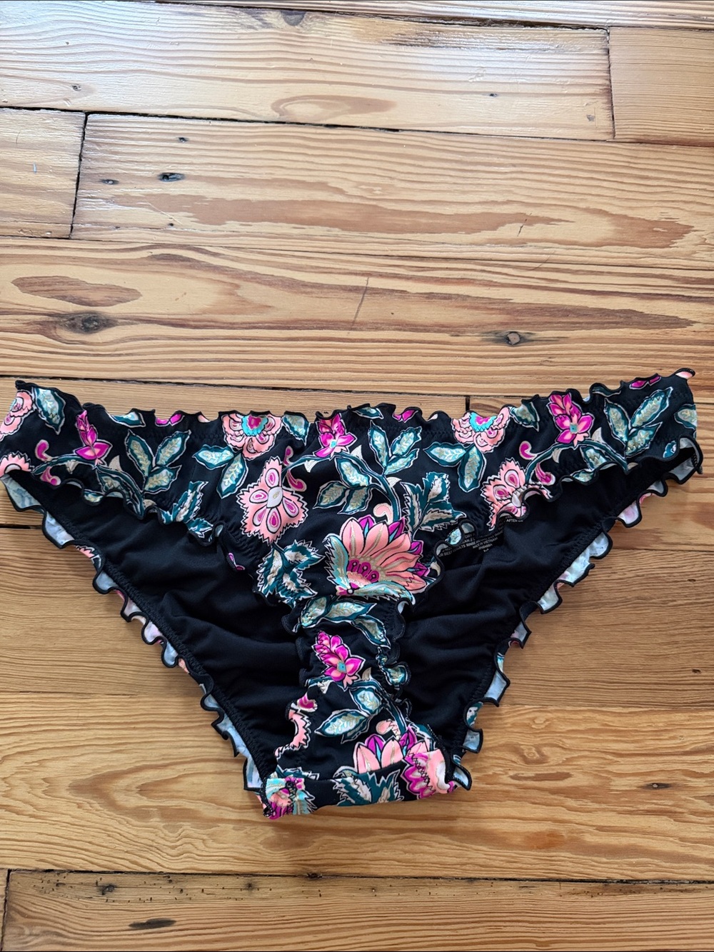 Shade & Shore Black Floral Bikini Bottoms with Pink and Teal Accents
